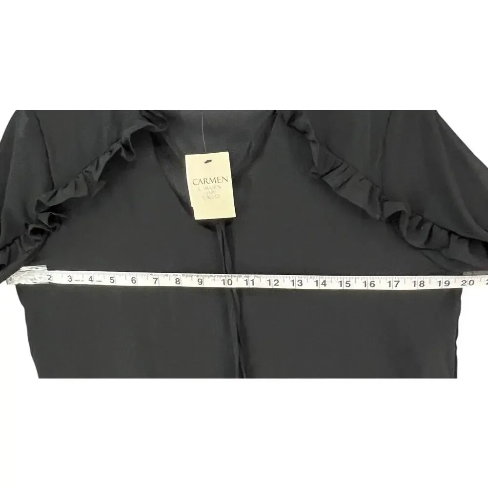 Carmen Marc Valvo Top Womens S Black Chiffon Ruffle‎ Lightweight Coquette Blouse - Picture 5 of 16